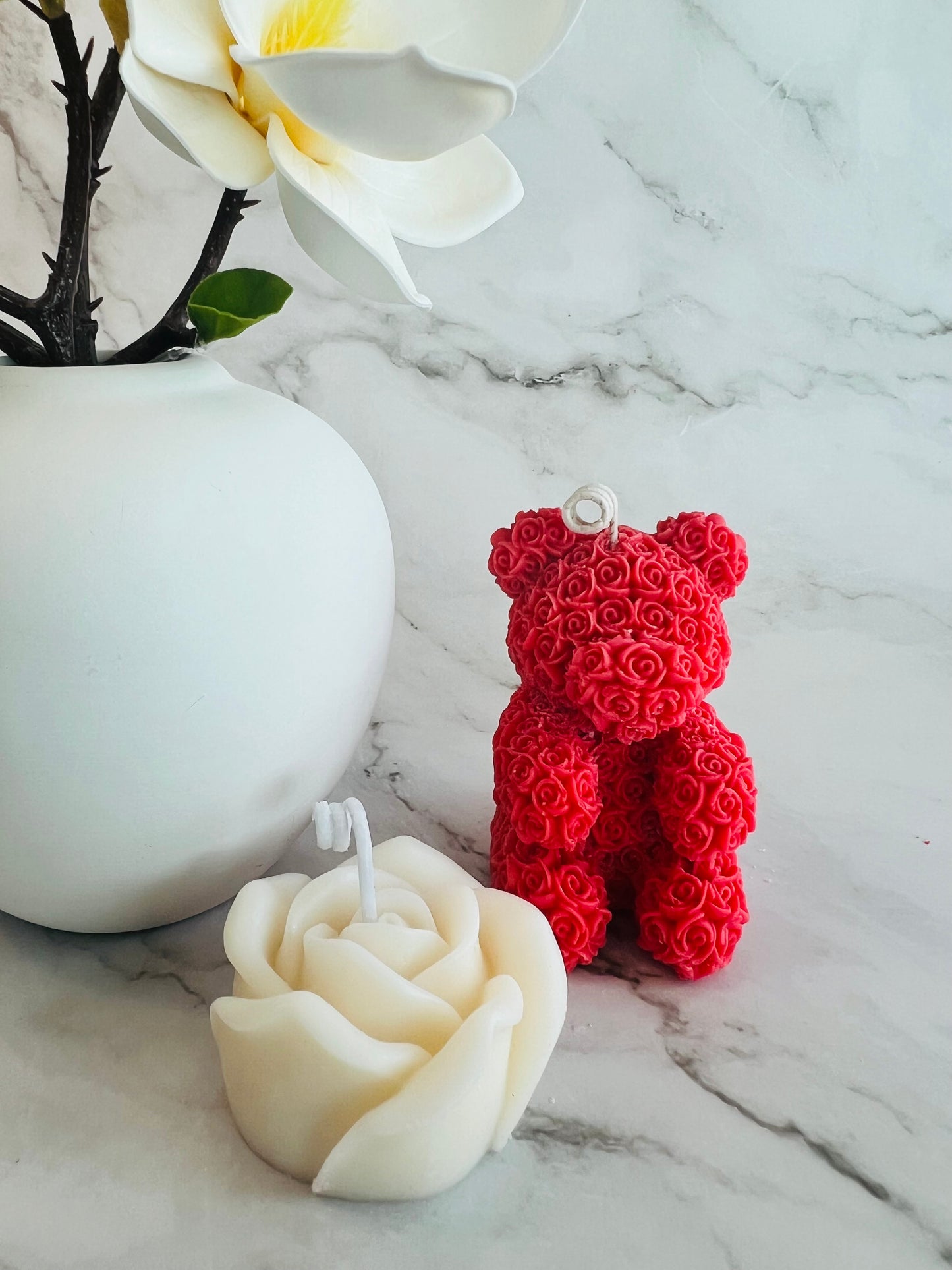 Teddy Bear and Rose Candle set